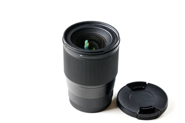 Camera Videocamera Lens Close Een Witte Achtergrond Cover — Stockfoto