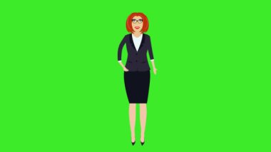 Ofisteki kadınlar sol ellerindeki çizgi film animasyon yeşil ekran krom anahtarıyla bir şey sunuyorlar.