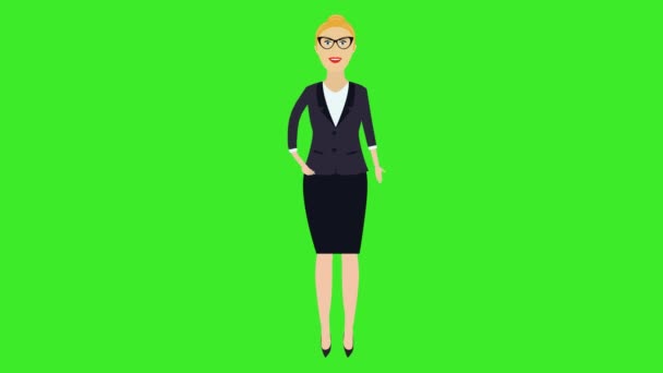 Kancelářské Ženy Představují Něco Jejich Levou Rukou Kreslené Animace Zelené — Stock video