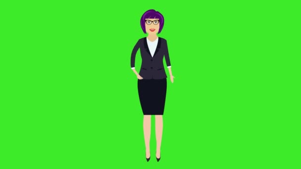 Офисные Женщины Представляют Левой Рукой Мультфильм Анимации Зеленый Экран Хрома — стоковое видео