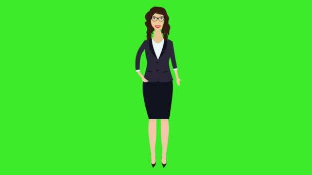 Kantoorvrouwen Presenteren Iets Met Hun Linkerhand Cartoon Animatie Groen Scherm — Stockvideo