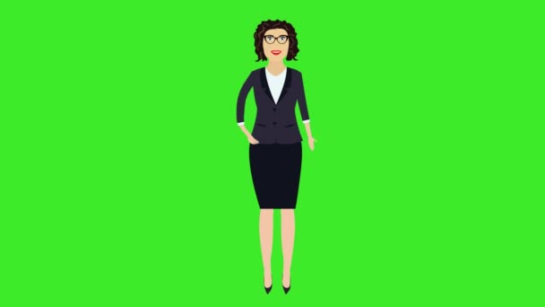 Офисные Женщины Представляют Левой Рукой Мультфильм Анимации Зеленый Экран Хрома — стоковое видео