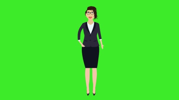 Kancelářské Ženy Představují Něco Jejich Levou Rukou Kreslené Animace Zelené — Stock video