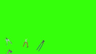 Eski tip bahçe aletleri animasyonu, yeşil ekran krom anahtarı üzerinde
