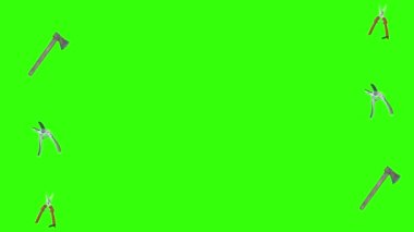 Eski tip bahçe aletleri animasyonu, yeşil ekran krom anahtarı üzerinde