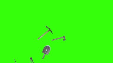 Eski tip bahçe aletleri animasyonu, yeşil ekran krom anahtarı üzerinde