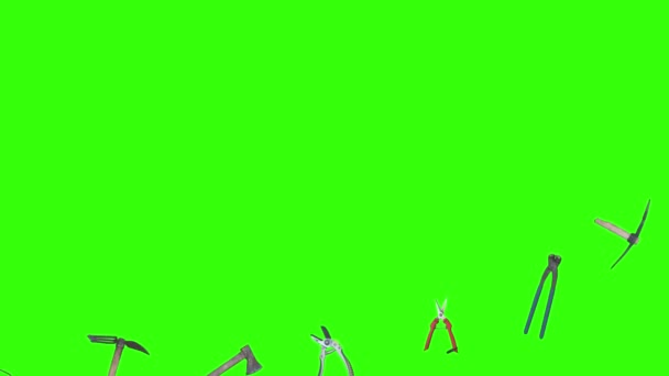 古いヴィンテージガーデニングツールアニメーション グリーンスクリーンクロマキー — ストック動画