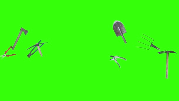 老式园艺工具动画 绿色屏幕彩色键 — 图库视频影像