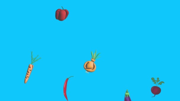Animation des légumes sur écran bleu chroma key, éléments graphiques source