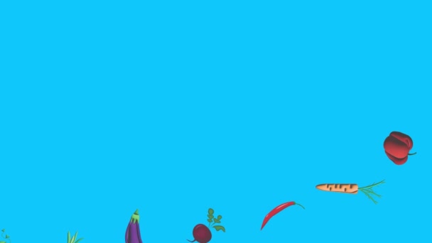 Animation des légumes sur écran bleu chroma key, éléments graphiques source
