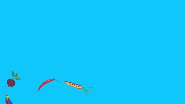 Groenten Animatie Blauw Scherm Chroma Toets Grafische Bron Elementen — Stockvideo