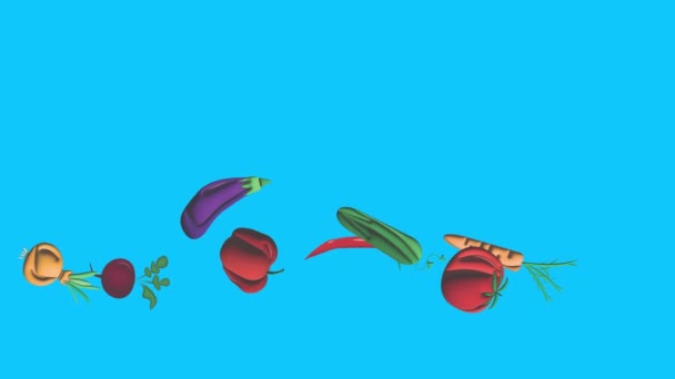 Animacja Warzyw Niebieskim Ekranie Chroma Key Elementy Źródła Grafiki — Wideo stockowe