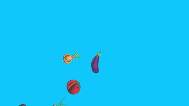 Animation des légumes sur écran bleu chroma key, éléments graphiques source