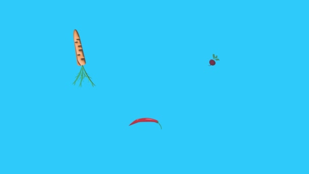 Animation des légumes sur écran bleu chroma key, éléments graphiques source