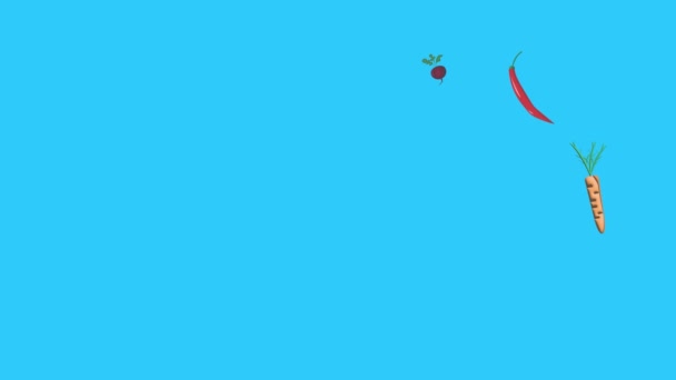 Овощи Анимация Голубом Экране Хрома Ключ Графические Элементы Источника — стоковое видео