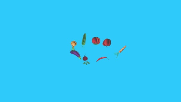 Grönsaker Animation Blå Skärm Kroma Nyckel Grafik Källelement — Stockvideo