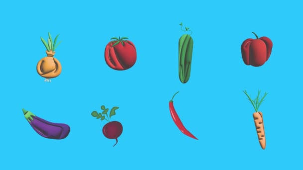 Animation Des Légumes Sur Écran Bleu Chroma Key Éléments Graphiques — Video