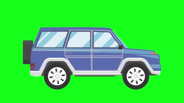 Menjalankan Animasi Mobil Kartun Pada Latar Belakang Hijau Mulus — Stok Video
