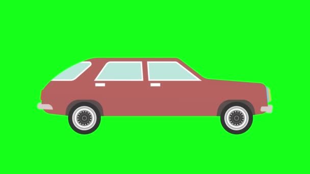 Запуск Мультфильма Автомобиль Анимации Зеленом Фоне Бесшовный Цикл — стоковое видео