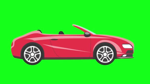Menjalankan Animasi Mobil Kartun Pada Latar Belakang Hijau Mulus — Stok Video