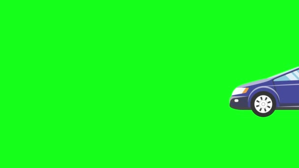 Bieżąca Animacja Samochodu Zielonym Tle Płaska Kreskówka Stylu Graficznym — Wideo stockowe
