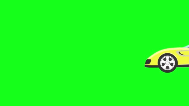 Запуск Анимации Автомобиля Зеленом Фоне Плоский Графический Стиль Мультфильм — стоковое видео