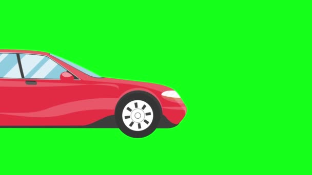 Запуск Анимации Автомобиля Зеленом Фоне Плоский Графический Стиль Мультфильм — стоковое видео