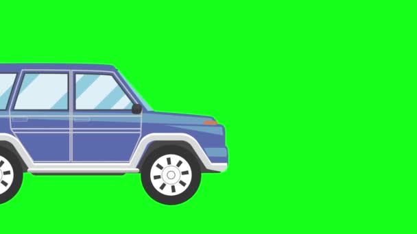 緑の背景 フラット漫画のグラフィックスタイルで車のアニメーションを実行 — ストック動画