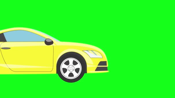 Executando Animação Carro Fundo Verde Estilo Gráfico Desenhos Animados Plano — Vídeo de Stock