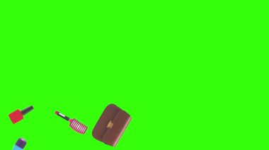 Kadın aygıtlarıyla canlandırma tasarımı ögeleri ve uyandırma yeşil ekran arka planı