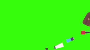 Kadın aygıtlarıyla canlandırma tasarımı ögeleri ve uyandırma yeşil ekran arka planı