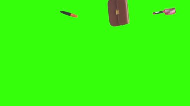 Kadın aygıtlarıyla canlandırma tasarımı ögeleri ve uyandırma yeşil ekran arka planı