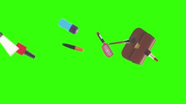 Kadın aygıtlarıyla canlandırma tasarımı ögeleri ve uyandırma yeşil ekran arka planı