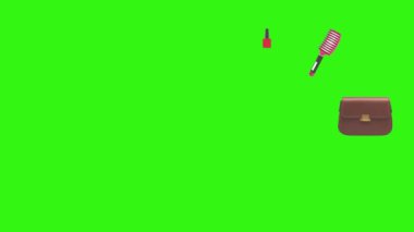 Kadın aygıtlarıyla canlandırma tasarımı ögeleri ve uyandırma yeşil ekran arka planı