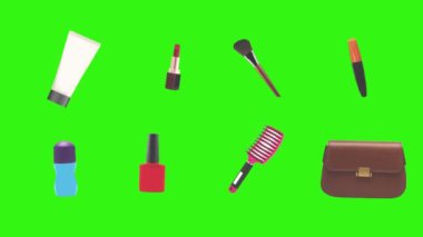 Kadın aygıtlarıyla canlandırma tasarımı ögeleri ve uyandırma yeşil ekran arka planı