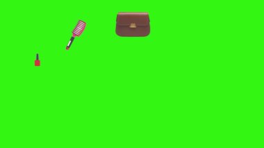 Kadın aygıtlarıyla canlandırma tasarımı ögeleri ve uyandırma yeşil ekran arka planı