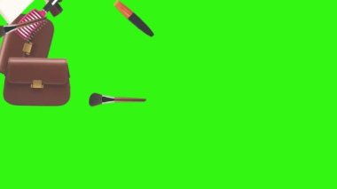 Kadın aygıtlarıyla canlandırma tasarımı ögeleri ve uyandırma yeşil ekran arka planı