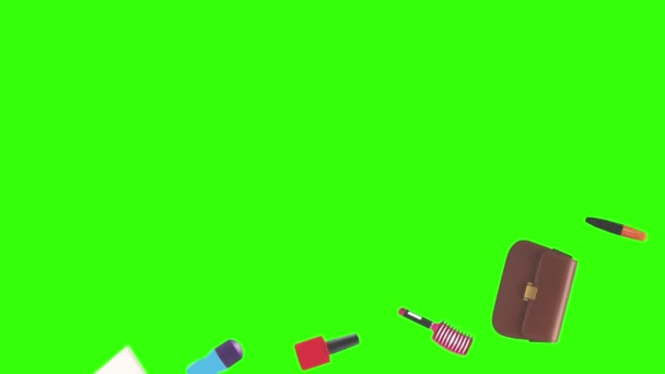 Элементы Анимационного Дизайна Женскими Гаджетами Зеленым Фоном — стоковое видео