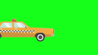 Yeşil ekranda çalışan taksi arabası, düz grafik animasyonu
