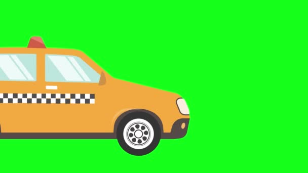 Taxi Carro Execução Fundo Tela Verde Animação Gráfica Plana — Vídeo de Stock