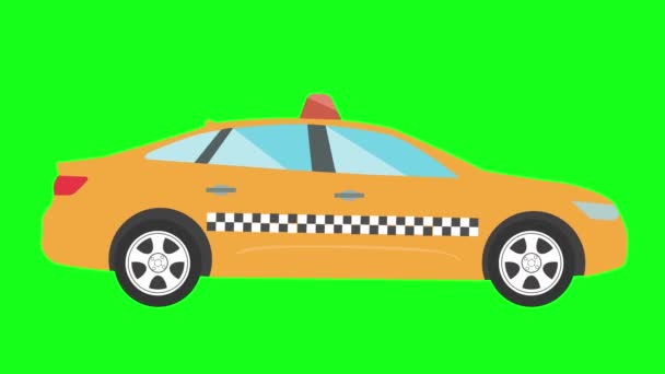 Taxi Carro Execução Fundo Tela Verde Animação Gráfica Plana Loop — Vídeo de Stock