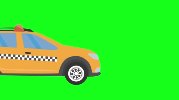 Taxi Auto Läuft Auf Grünem Bildschirm Hintergrund Flache Grafik Animation — Stockvideo
