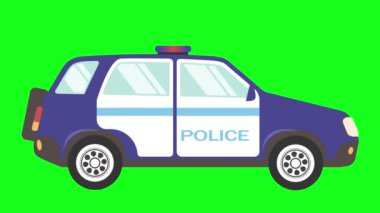 Çizgi film düz tasarım Polis arabası yeşil ekran arka planı, grafik kaynağı, kusursuz döngü