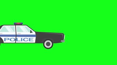 Çizgi film düz tasarım Polis arabası yeşil ekran arkaplan üzerinde çalışıyor, grafik kaynağı