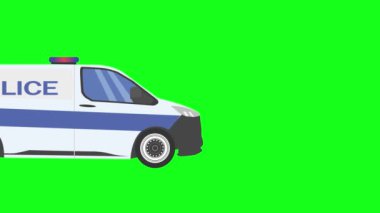 Çizgi film düz tasarım Polis arabası yeşil ekran arkaplan üzerinde çalışıyor, grafik kaynağı