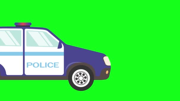 Cartoon Flat Design Police Car Running Green Screen Background Graphic — Stock Video