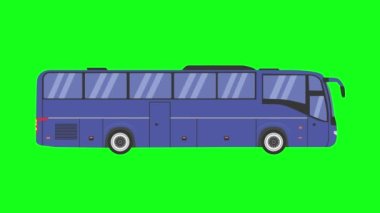 Çalışan otobüs animasyonu, yeşil ekranda düz çizgi film, kusursuz döngü