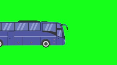 Çalışan otobüs animasyonu, düz çizgi film yeşil ekranda 