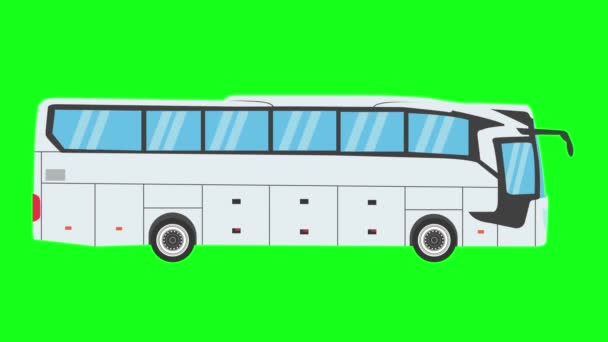 Запуск Автобусної Анімації Плоский Мультфільм Зеленому Екрані Безшовна Петля — стокове відео