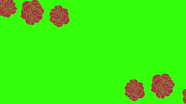 红玫瑰的动画 绿色屏幕上的图形设计 过渡元素 — 图库视频影像